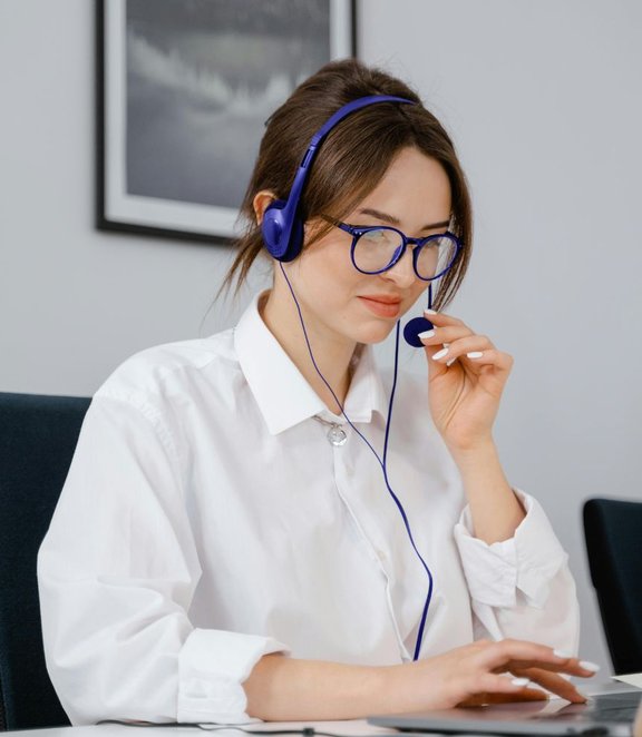 Account manager wearing headset