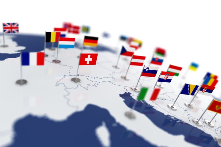 Blue globe with flags