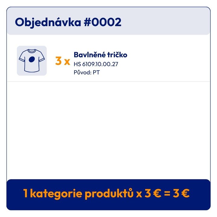 Příklad objednávky s jedním HS kódem.