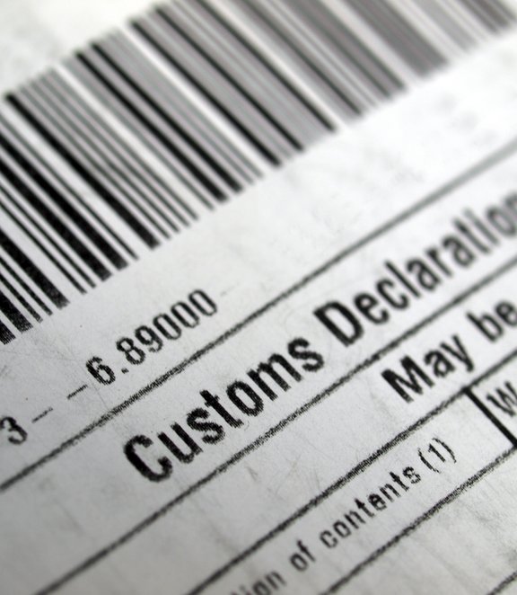 Close up of customs clearance label on parcel