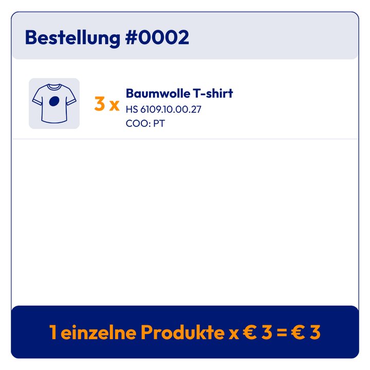 Beispielbestellung mit einem HS-Code
