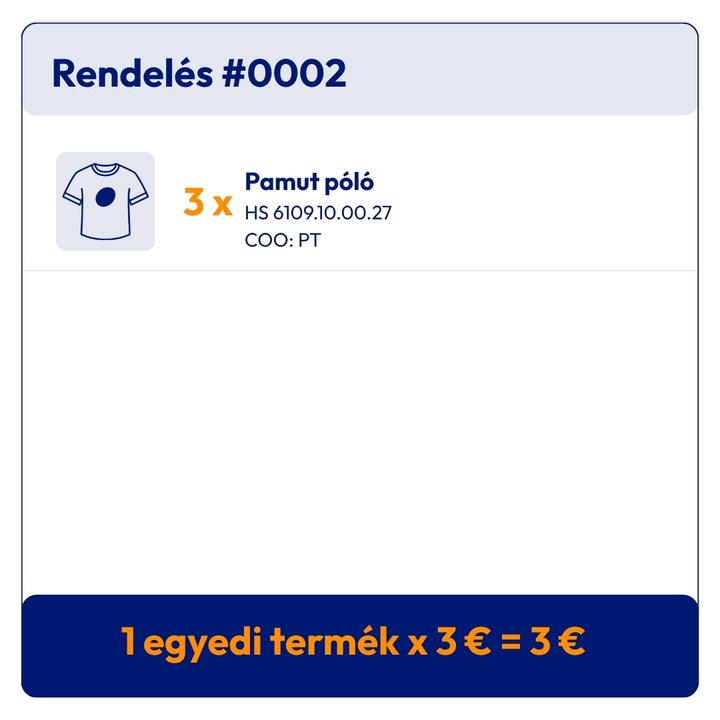 egy példa egy 1 HS-kóddal rendelkező megrendelésre