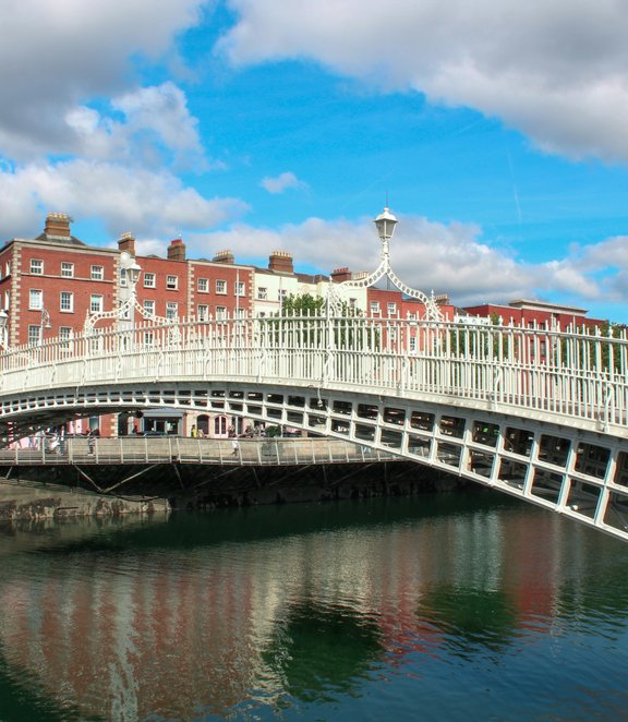 ha'penny bridge in Dublin, ireland on a sunny day