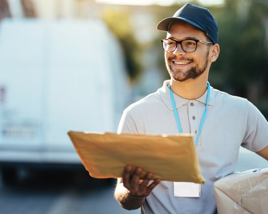 Customer is receiving a parcel.