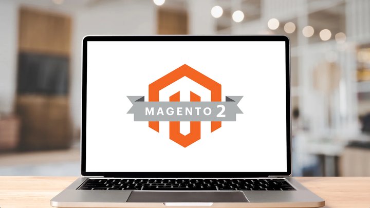 Magento logo on laptop showcasing one of our integration platforms.