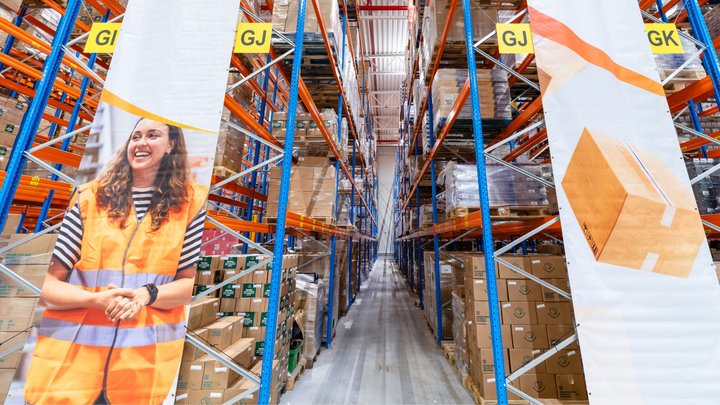 View of parcels at fulfilment centre in Mannheim Germany