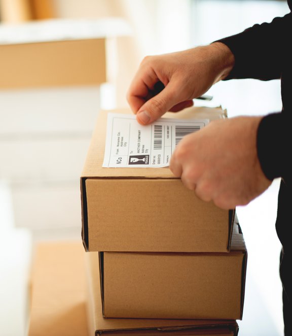 Shipping label on parcel