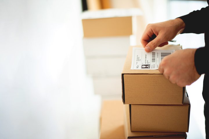 Shipping label on parcel
